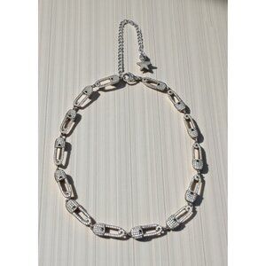 Dalmata Safety Pin Iced Out Ultimate Drip Chain Necklace Silver Tone Grunge Y2K